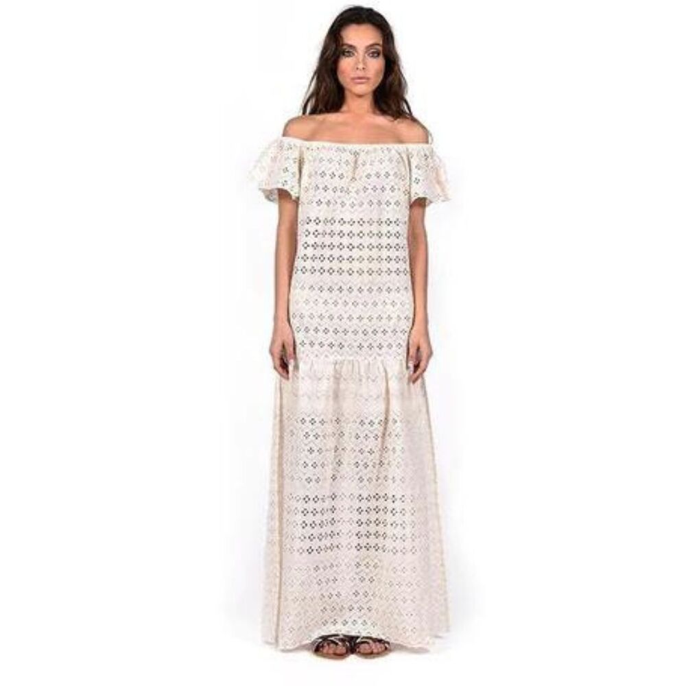 Natural Rough Viola Off White Drop Waist Dress Grande Lace Wedding Sz Large